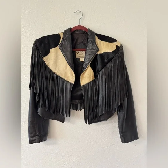 Continental Leather Fashions Leather Cowhide Fringe Jacket, Size Medium - Picture 1 of 14